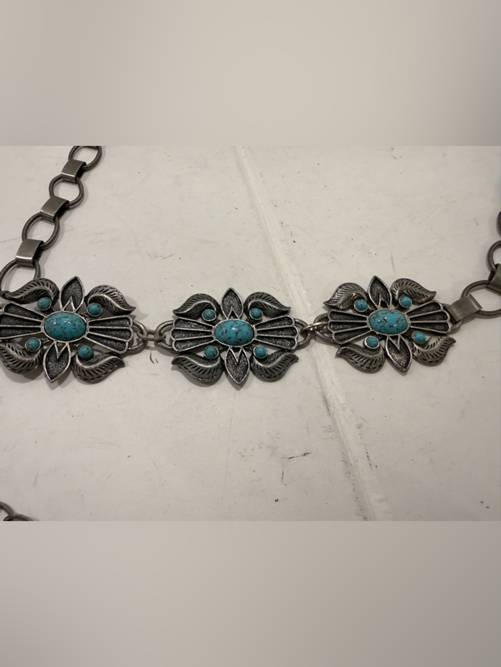 Silver Turquoise Concho Belt Boho Gypsy Western Chain Belt Festival - Picture 3 of 6